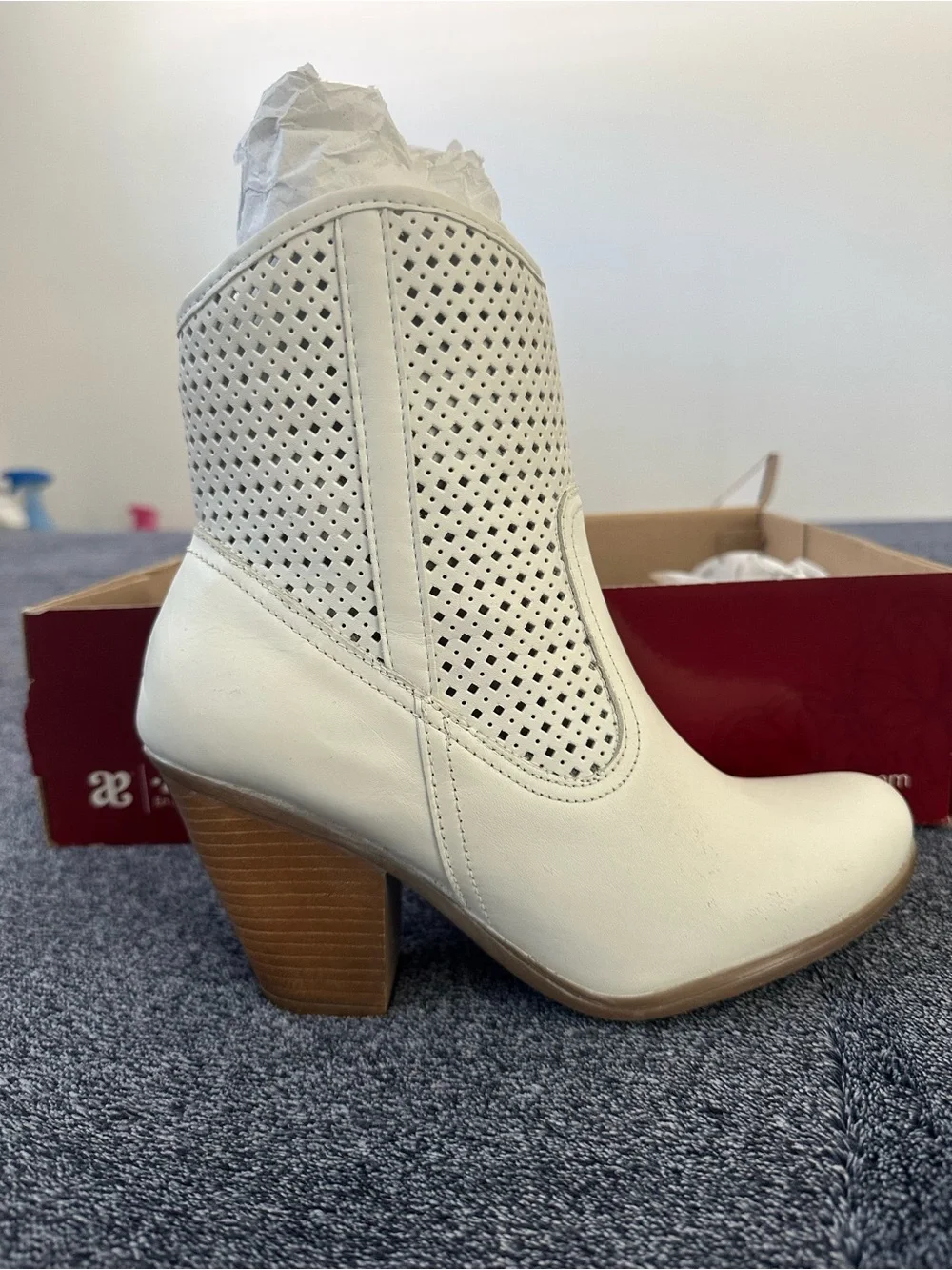 Women’s White Perforated Leather Ankle Boots